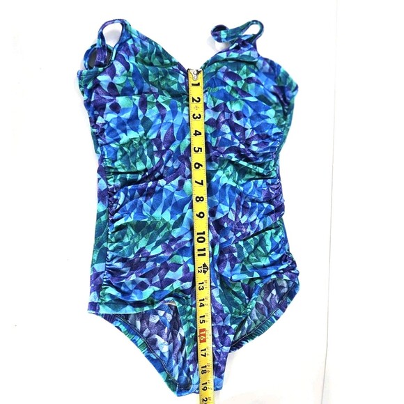 Vtg 90s/ Y2K Gabar Womens One Piece Swimsuit Ruched V Neck Abstract Unsized S/M - Picture 12 of 15